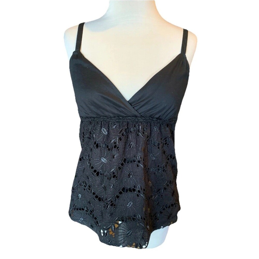 Y2K Babydoll Top Cami Camisole Black Lace Fairy Grunge Sz Small Old Navy *Note